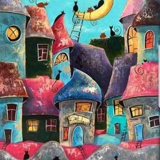 Схема вышивки «Casas con gatos»