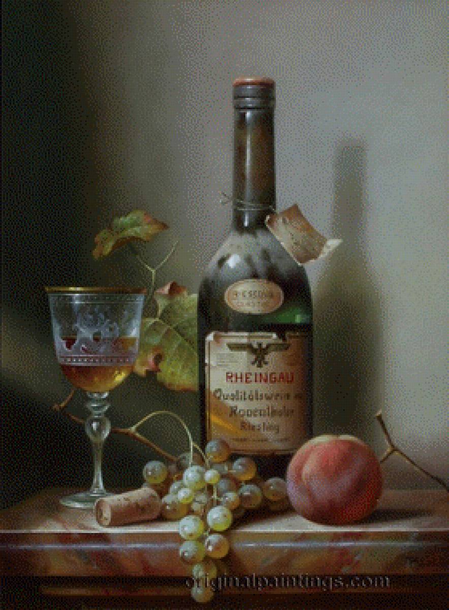 Натюрморт - вино, персик, виноград - предпросмотр