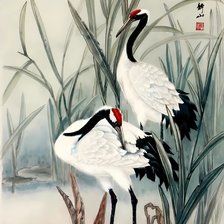 Схема вышивки «Журавли на озере»