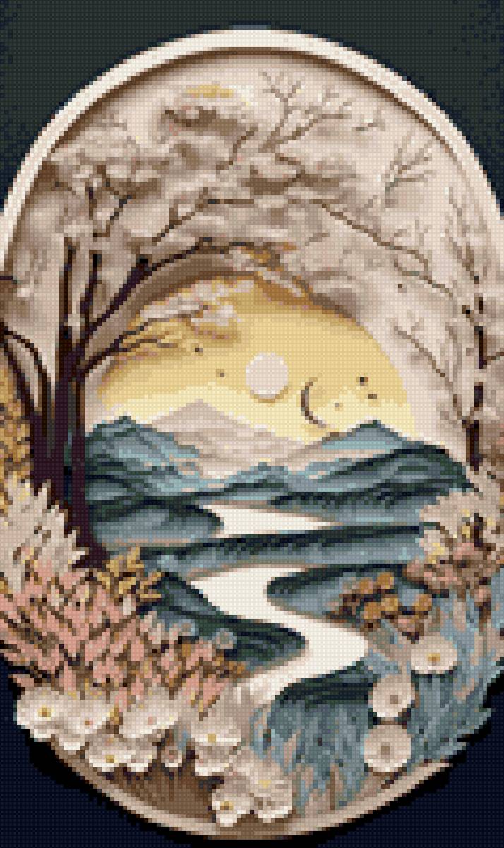 День - река, рассвет, гамма, горы, пейзаж - предпросмотр