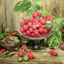 Схема вышивки «Малина и воробей»