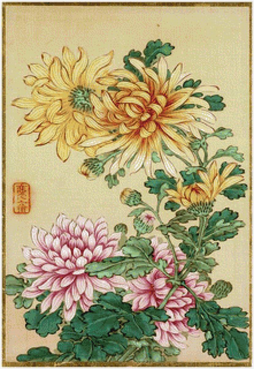 Хризантемы - цветы, живопись, хризантемы - предпросмотр