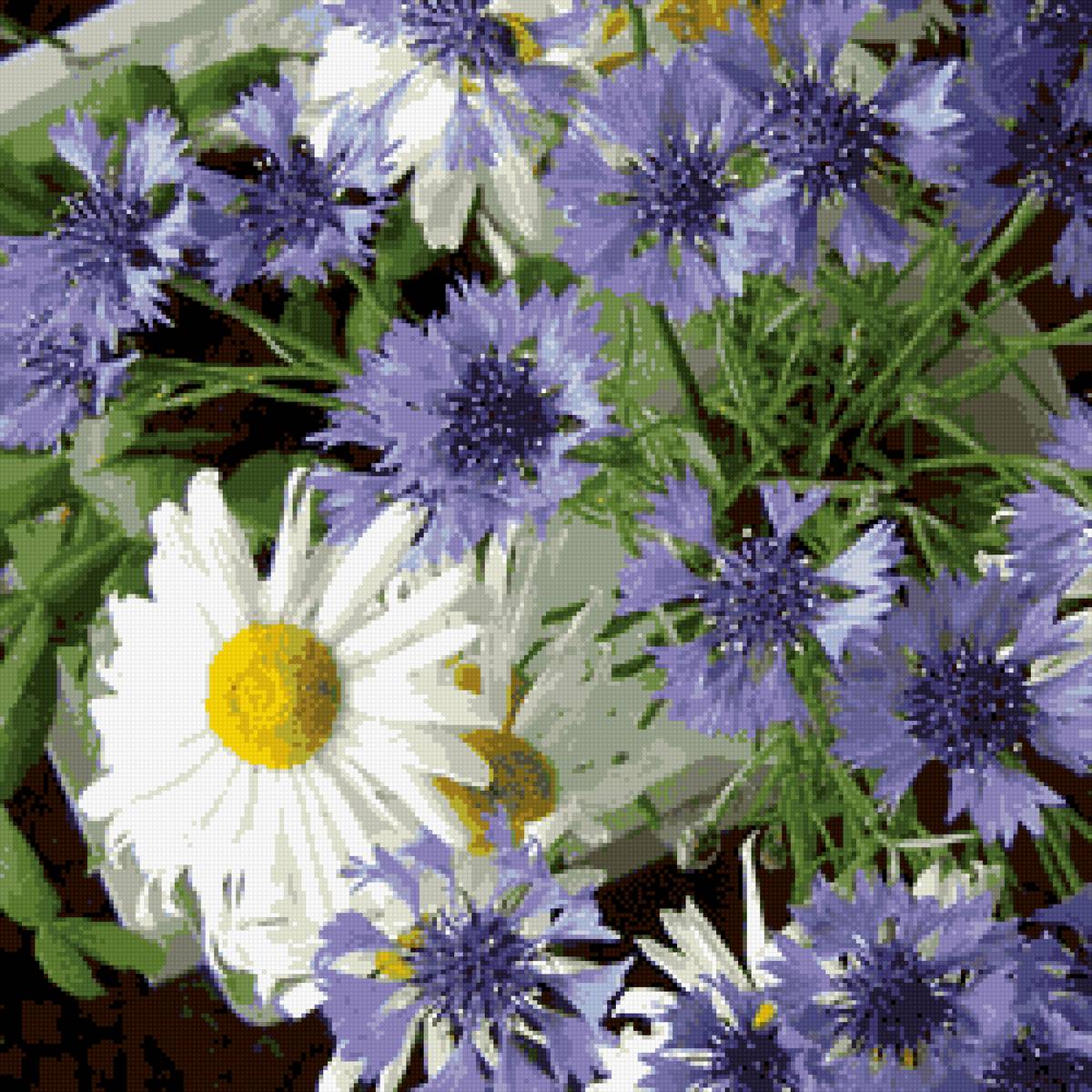 Подушка №4 - васильки, цветы, ромашки, диванная подушка - предпросмотр