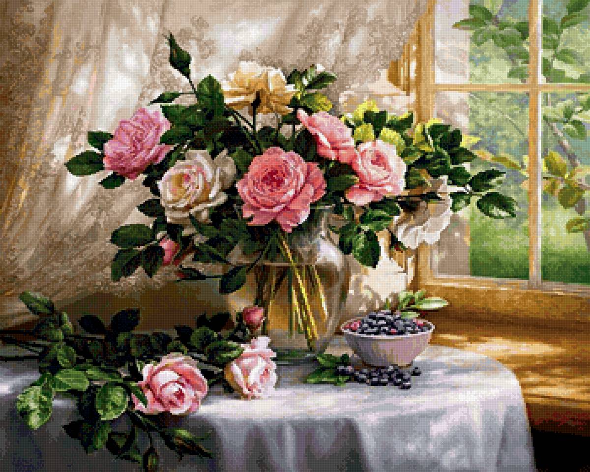 Натюрморт "Розы на окне" - натюрморт, розы. - предпросмотр