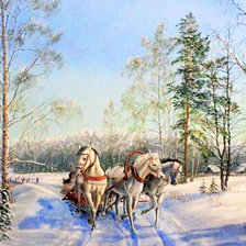 Схема вышивки «Тройка с бубенцами»