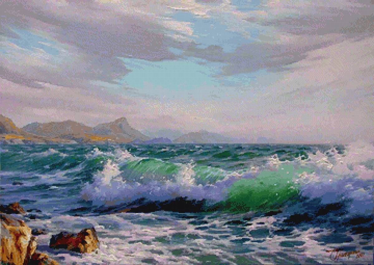 Море волнуется... - берег, облака, волны - предпросмотр