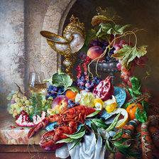 Схема вышивки «Натюрморт с омаром и гранатом.»