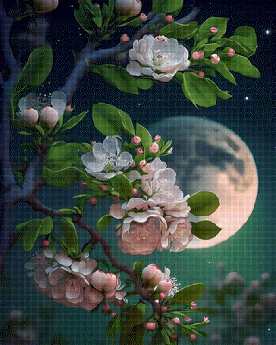 anh đào đêm - hoa anh đào, trăng - предпросмотр