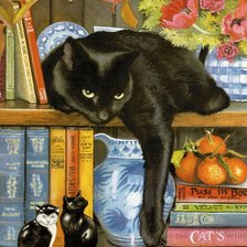 Схема вышивки «Кот на книжной полке»