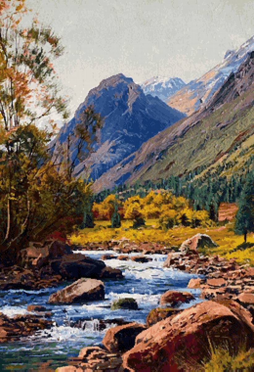 Вершина синей горы - пейзаж, река, горы - предпросмотр