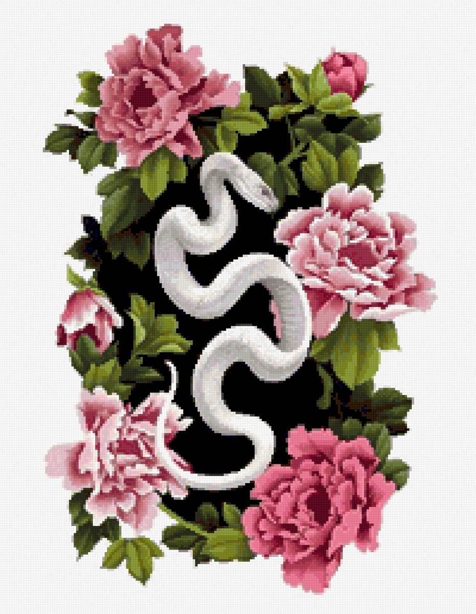 Змея в цветах - цветы, змея - предпросмотр