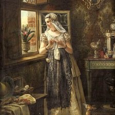 Схема вышивки «Вязание у окна»