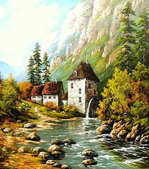 №2670590 - горы, ручей, мельница, природа - оригинал