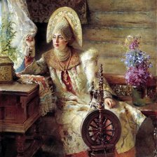 Схема вышивки «Барышня у окна с прялкой»