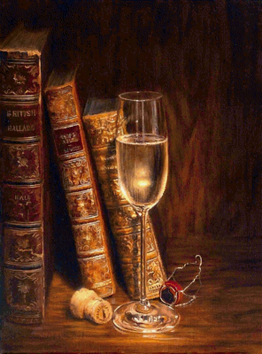 Бокал и книги - предпросмотр