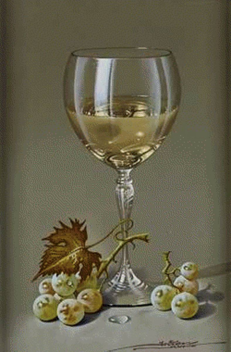 Натюрморт - виноград, бокал вина - предпросмотр