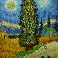 Схема вышивки «Сельская дорога с кипарисом. Ван Гог»