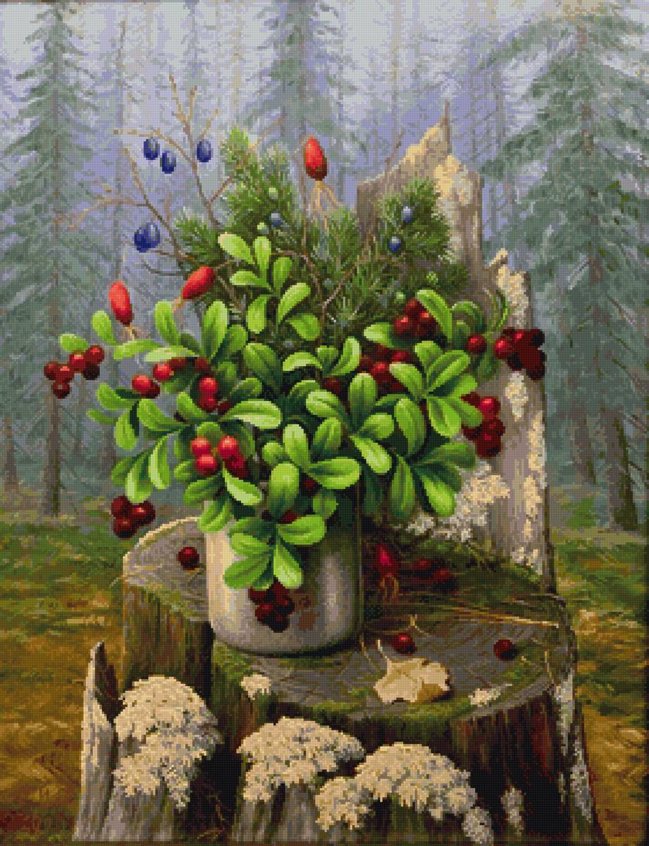 Лесной натюрморт - пень, ягоды, лес - предпросмотр