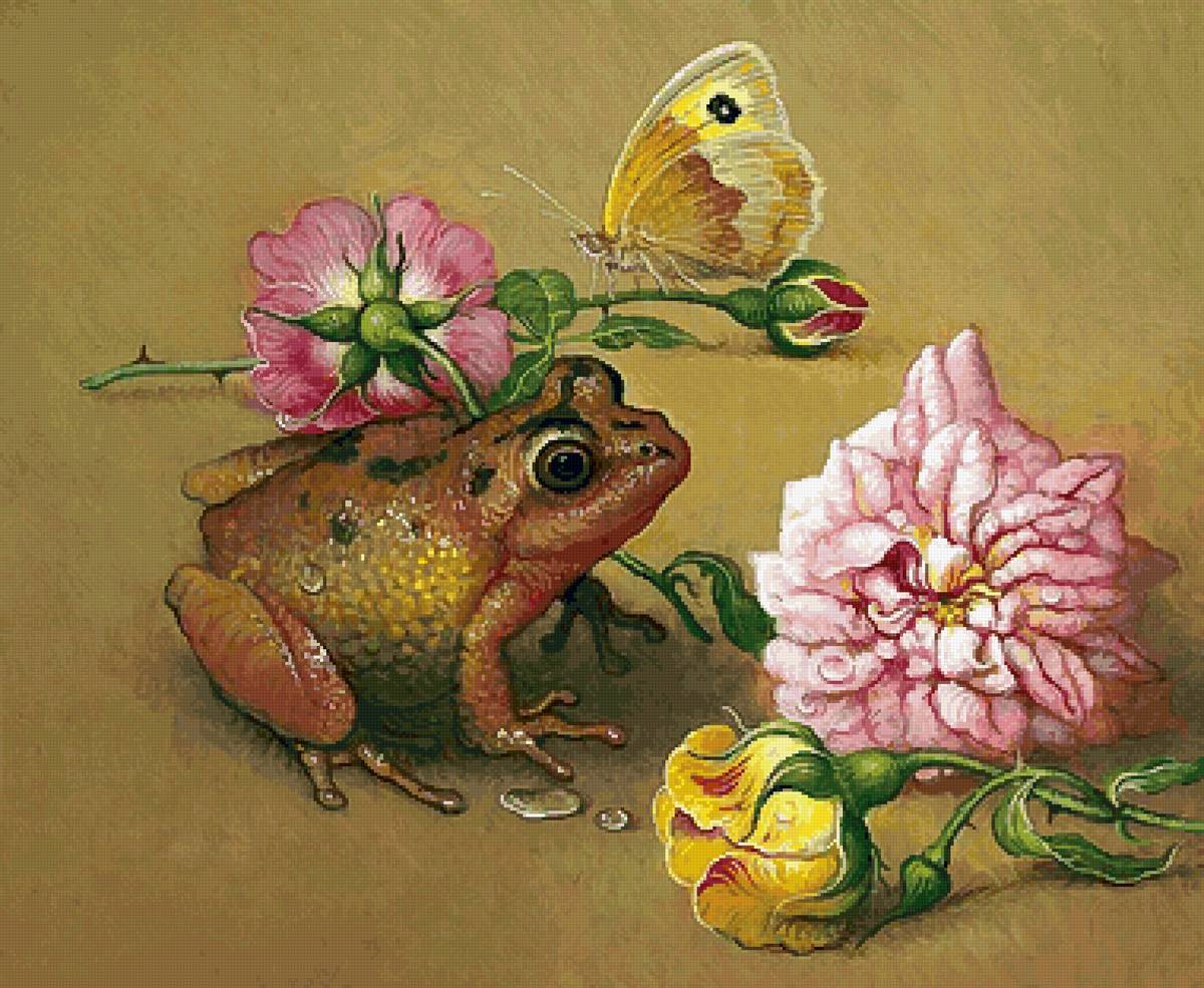 Лягушка с бабочкой - предпросмотр