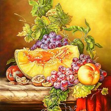Схема вышивки «Натюрморт с тыквой и фруктами»