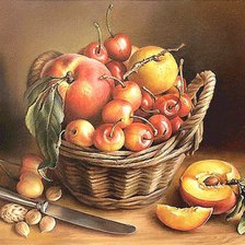 Схема вышивки «Корзина с персиками и черешней»