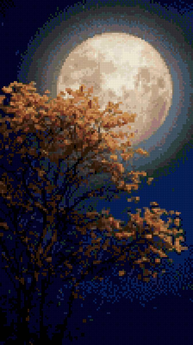 Лунная ночь - ночь, ночное небо, луна, дерево - предпросмотр