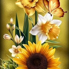 Схема вышивки «подсолнух и нарциссы»