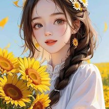 Схема вышивки «Co gai và hoa huong duong»