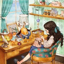 Схема вышивки «niña cosiendo»