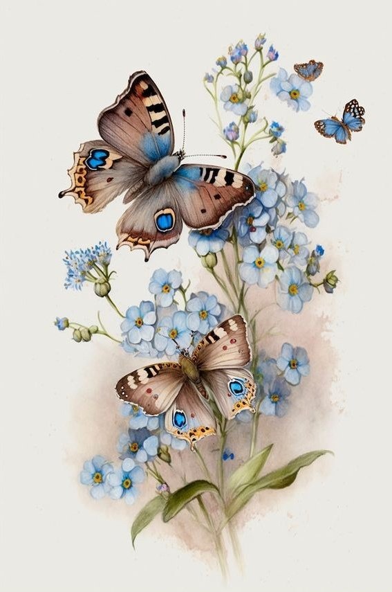 گل - گل،طبیعت،آبی،پروانه - оригинал