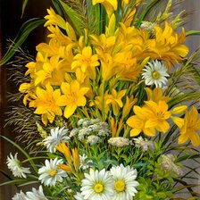 Схема вышивки «букет с ромашками»