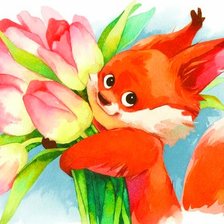 Схема вышивки «Белочка и тюльпаны»