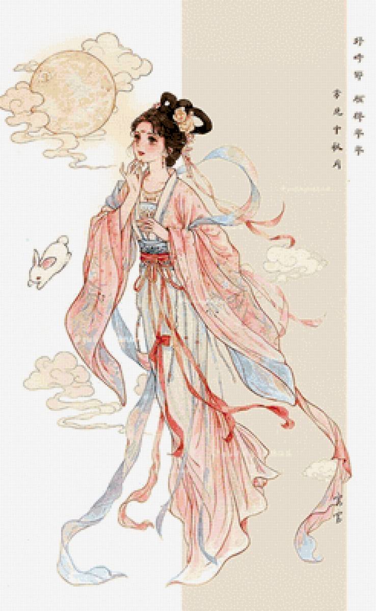 Tranh thêu chữ thập - mỹ nhân cổ trang - предпросмотр