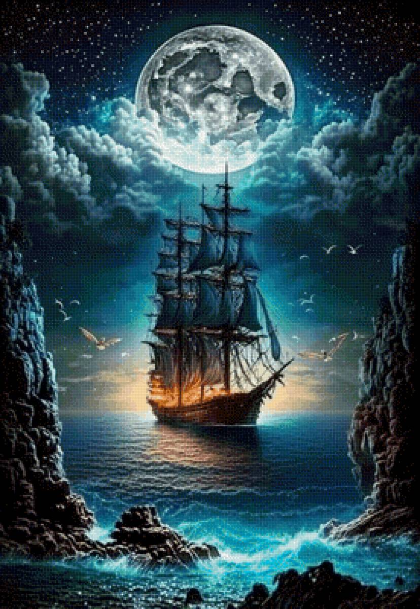 в перед к мечте - море корабль луна - предпросмотр