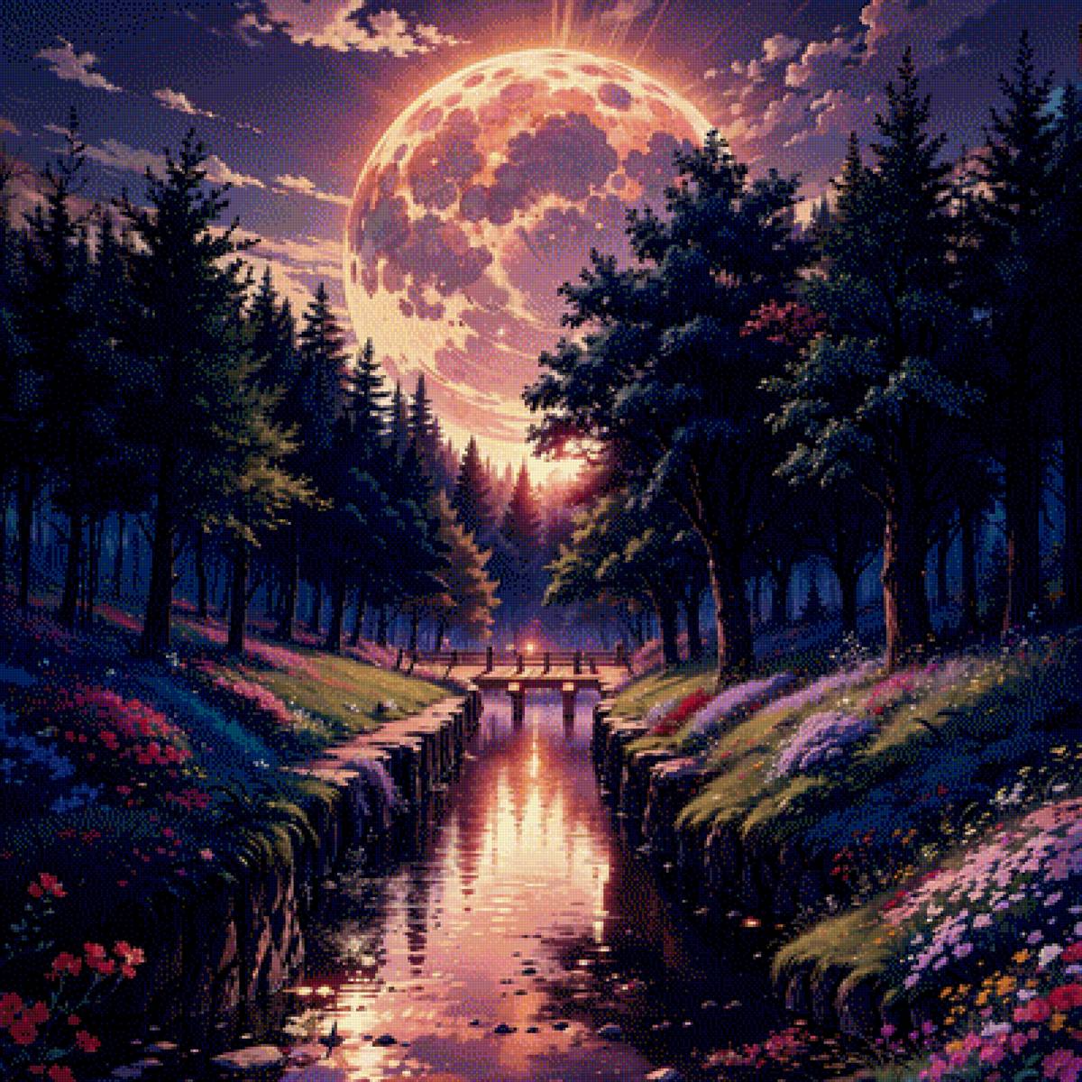 Огромная луна - пейзаж, луна - предпросмотр