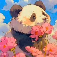 Схема вышивки «Панда и цветы»