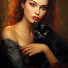 Схема вышивки «Девушка с кошкой»