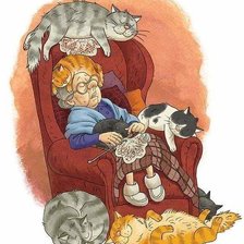 Схема вышивки «Abuelita y gatitos»