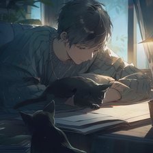 Схема вышивки «Парень и котик»