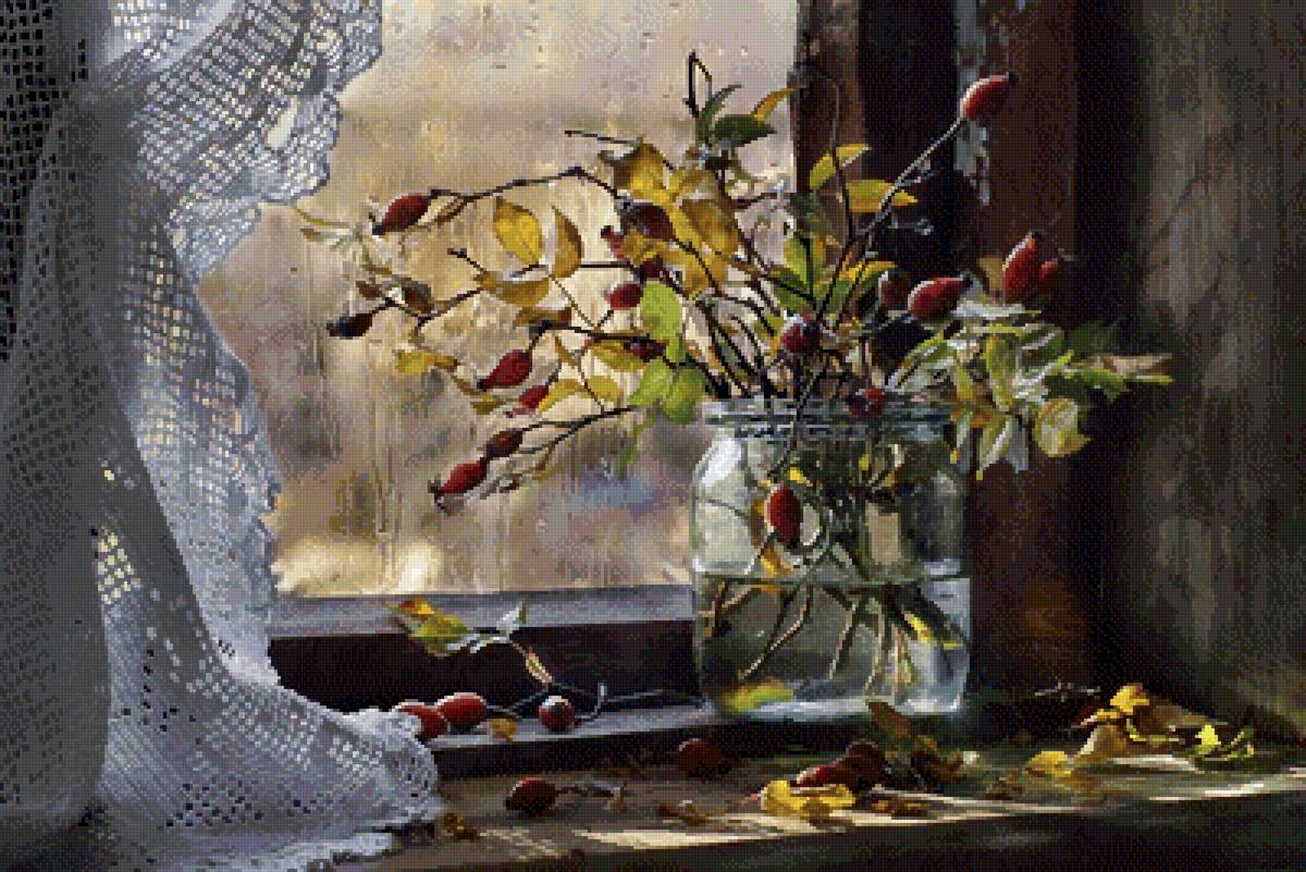 №2702650 - шиповник, окно, осень, натюрморт, дождь - предпросмотр