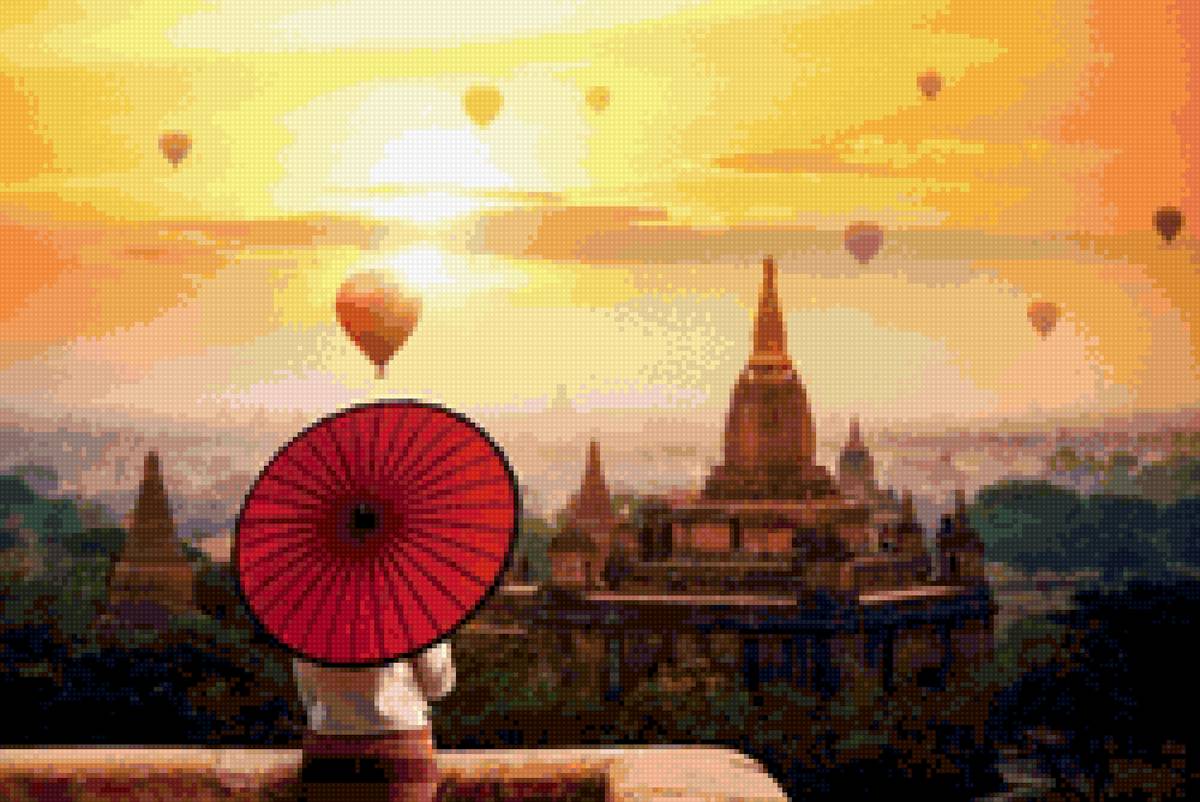 вид - воздушный шар, дворец, зонтик - предпросмотр