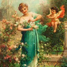 Схема вышивки «Девушка в саду.»