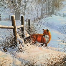 Схема вышивки «Лиса в зимнем лесу»