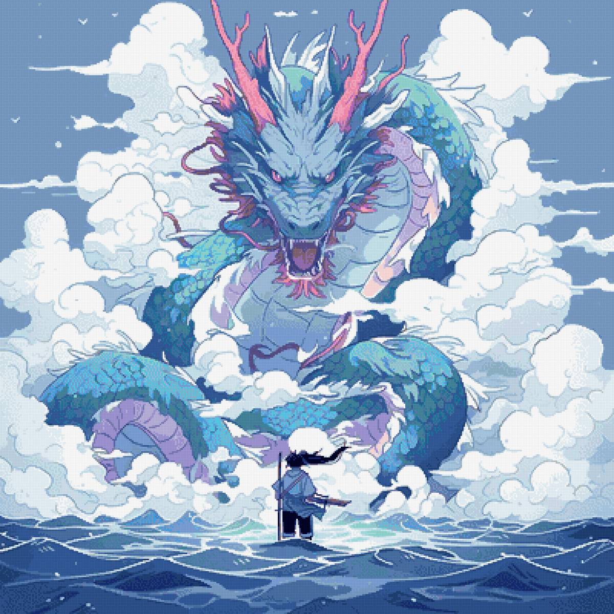 Лицом к лицу - океан, дракон, странник, облака - предпросмотр