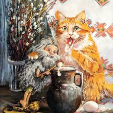 Схема вышивки «Домовой и кот»