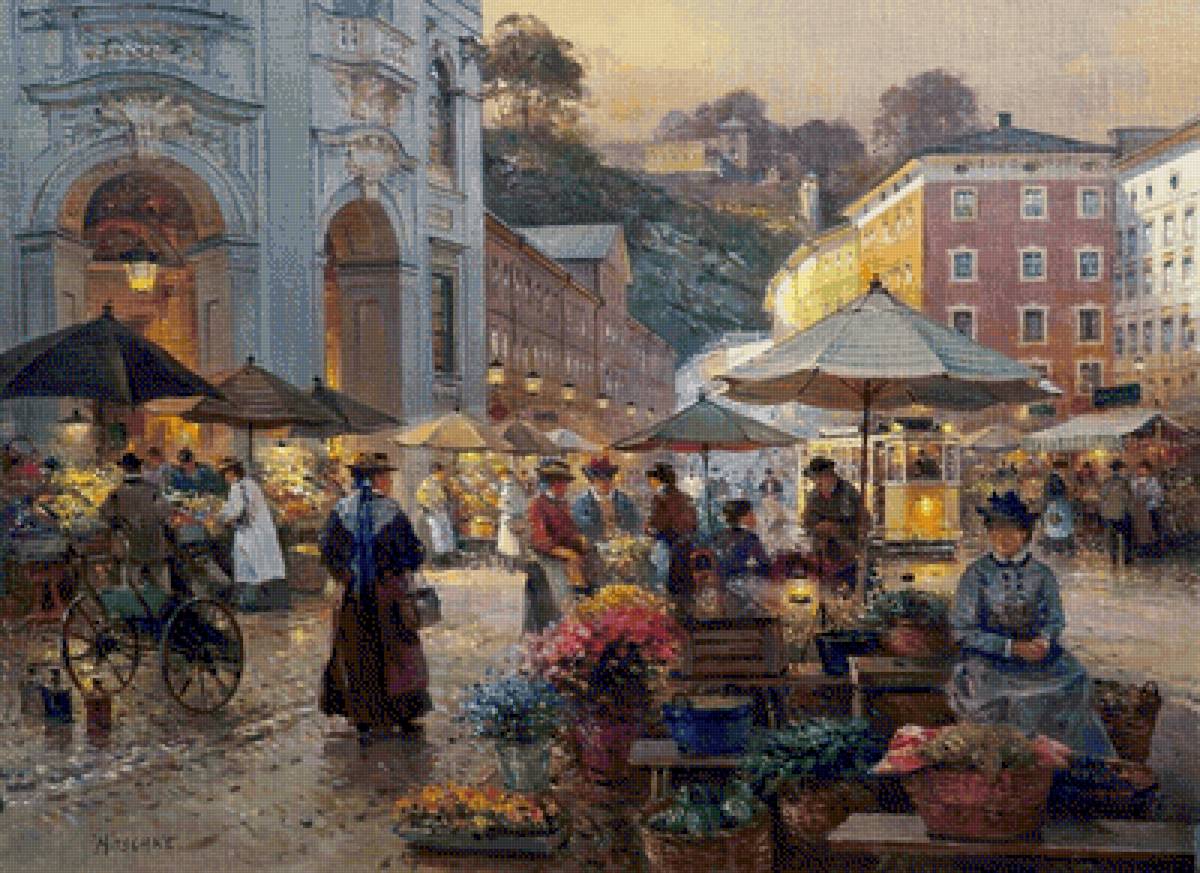 Цветочный рынок - рынок, город, улица, люди, цветы - предпросмотр