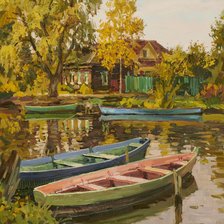 Схема вышивки «Осеннее утро в деревне»