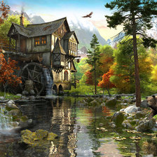 Схема вышивки «таинственная мельница в лесу»