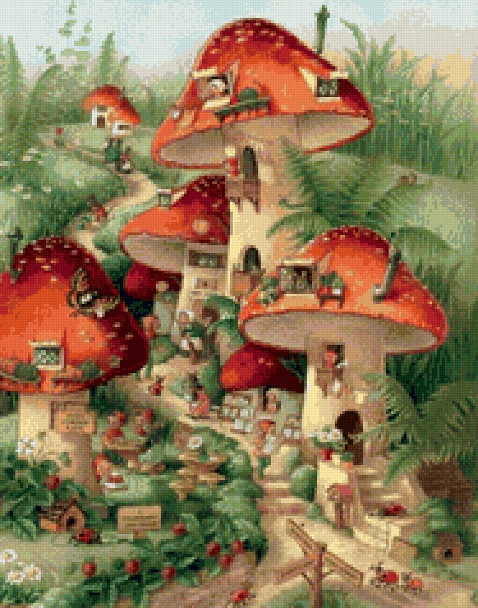 Грибы - лес, сказка, гном, грибы, феи - предпросмотр