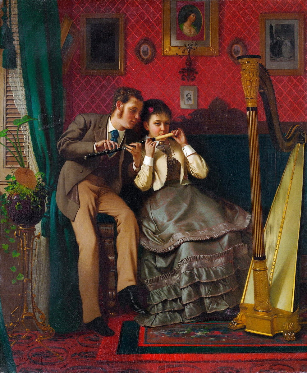 Джордж Браун - Урок музыки - картина, картины, люди, живопись - оригинал